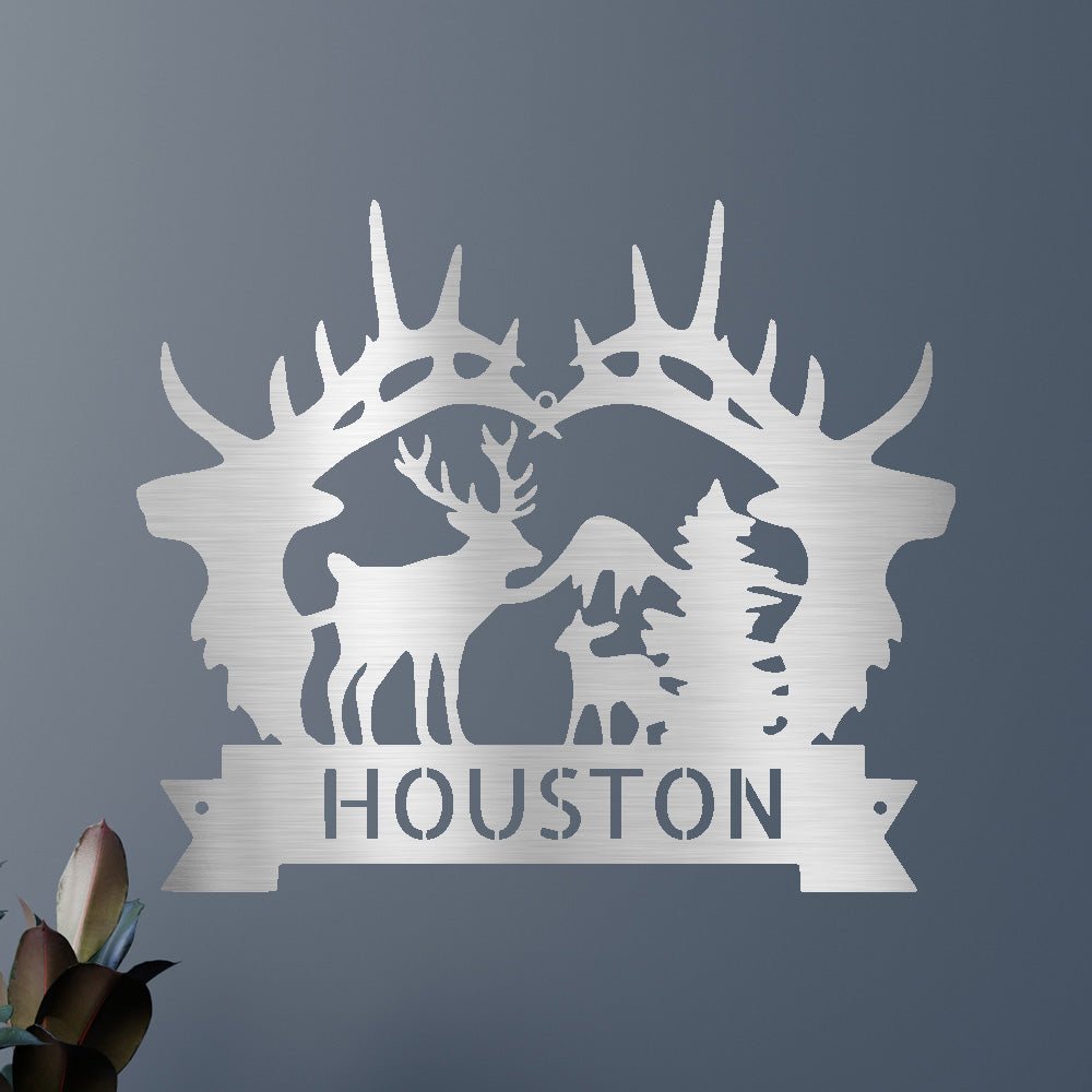Name Sign - Custom Metal Sign, Antler Artwork, Christmas Gift